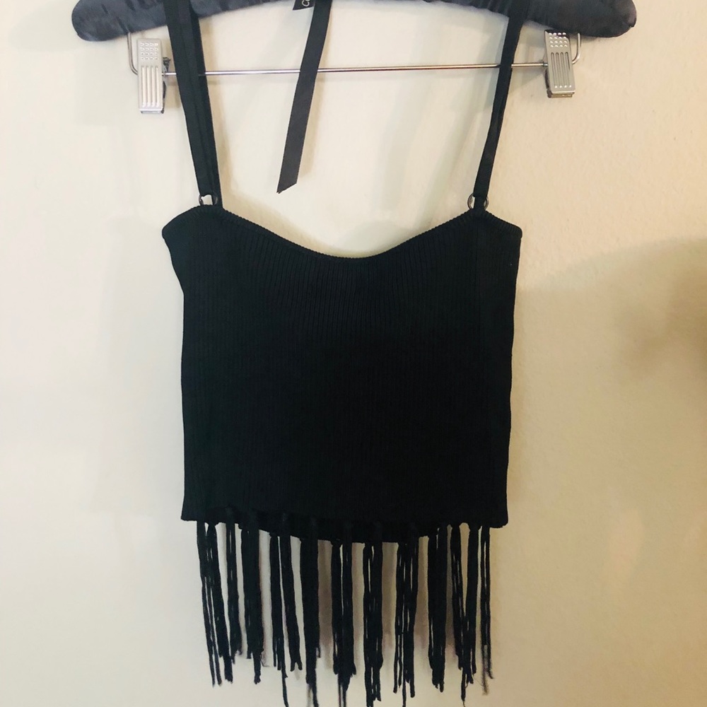 Sexy BeBe Crop Fringe Top with adjustable straps!